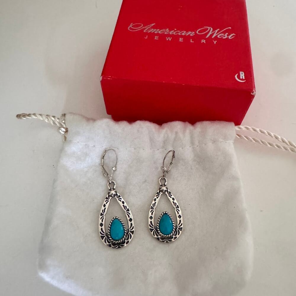 Carolyn Pollack AW 925 Sterling Silver Blue Turquoise Teardrop Earrings New